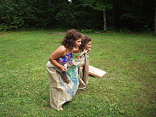 kids sack race at the picnic